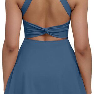 Women's Tennis Workout Dress with Shorts, All-in-One Athletic Sportswear with St